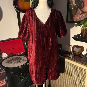 Burgundy Crushed Velvet Velour V Neck Top.